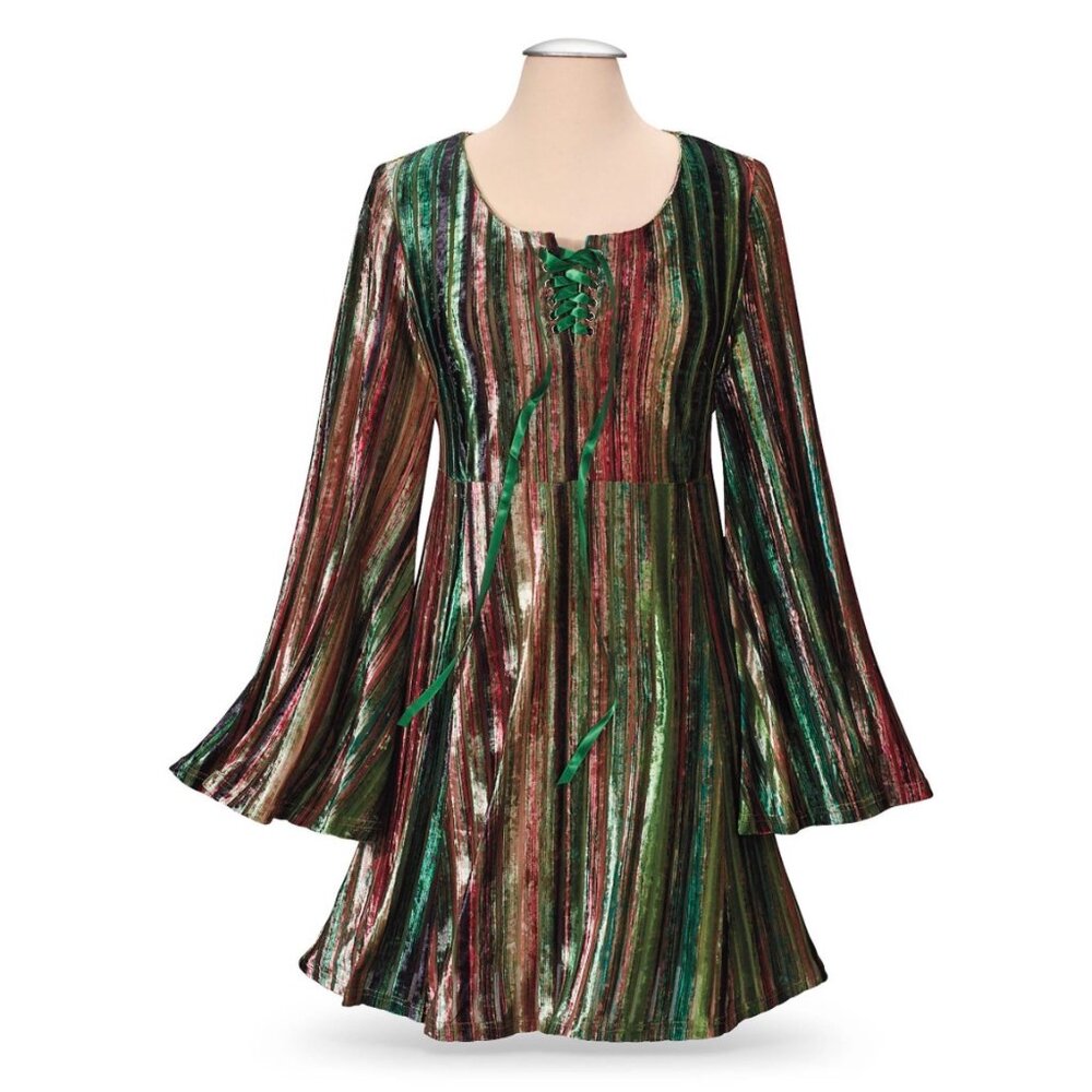 Green Burnout Velvet Stripe Tunic - Size M